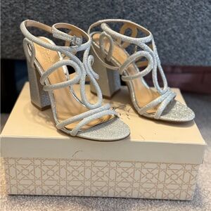 Silver Glitter Strappy High Heels